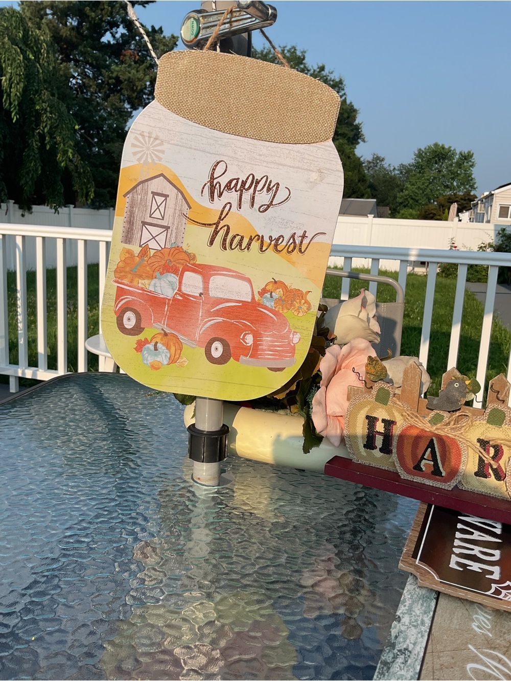 Happy Harvest Red Truck Mason Jar Sign - Fall Home Party Decor